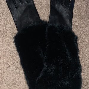 Kate spade fox fur gloves black